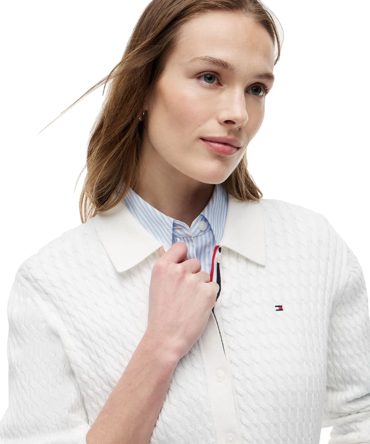 Кардиган с воротником и косами Tommy Hilfiger из хлопка, белый — фото 2