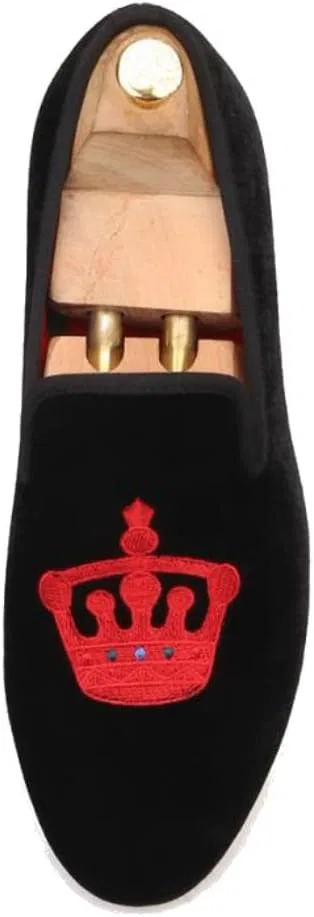 Лоферы мужские FERUCCI, модель Handmade Men Black Velvet Slippers Flats Loafers with Red Crown Limited, черный