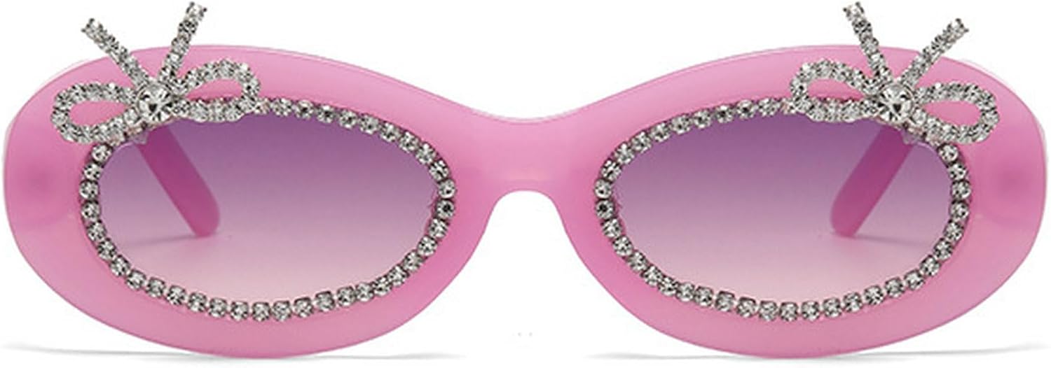 

Овальные солнцезащитные очки с бриллиантовым бантом, женские блестящие очки для фотосессий, солнцезащитные очки со стразами для женщин, защита от ультрафиолета UV400 mincl, Purple