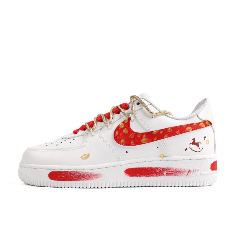 

Nike Кроссовки Air Force 1 Red Gold Auspicious Horse Cow Leather Low top Skateboard Shoes Unisex Red