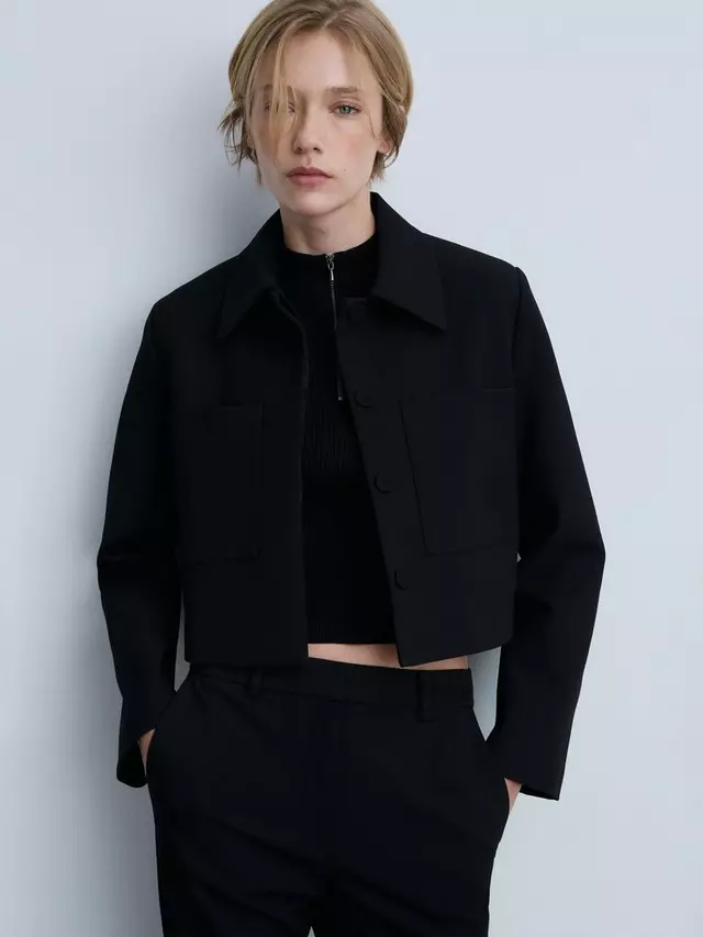 

Куртка Mango Madison Pockets Crop, черный