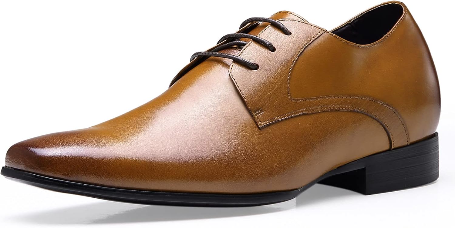 

Мужские дерби CHAMARIPA: аутентичные туфли с невидимым увеличением роста на 7-9 см, встроенная индивидуальная стелька-лифтер, дышащая телячья кожа для ношения в течение всего дня, формальные деловые и свадебные мероприятия, коричневый