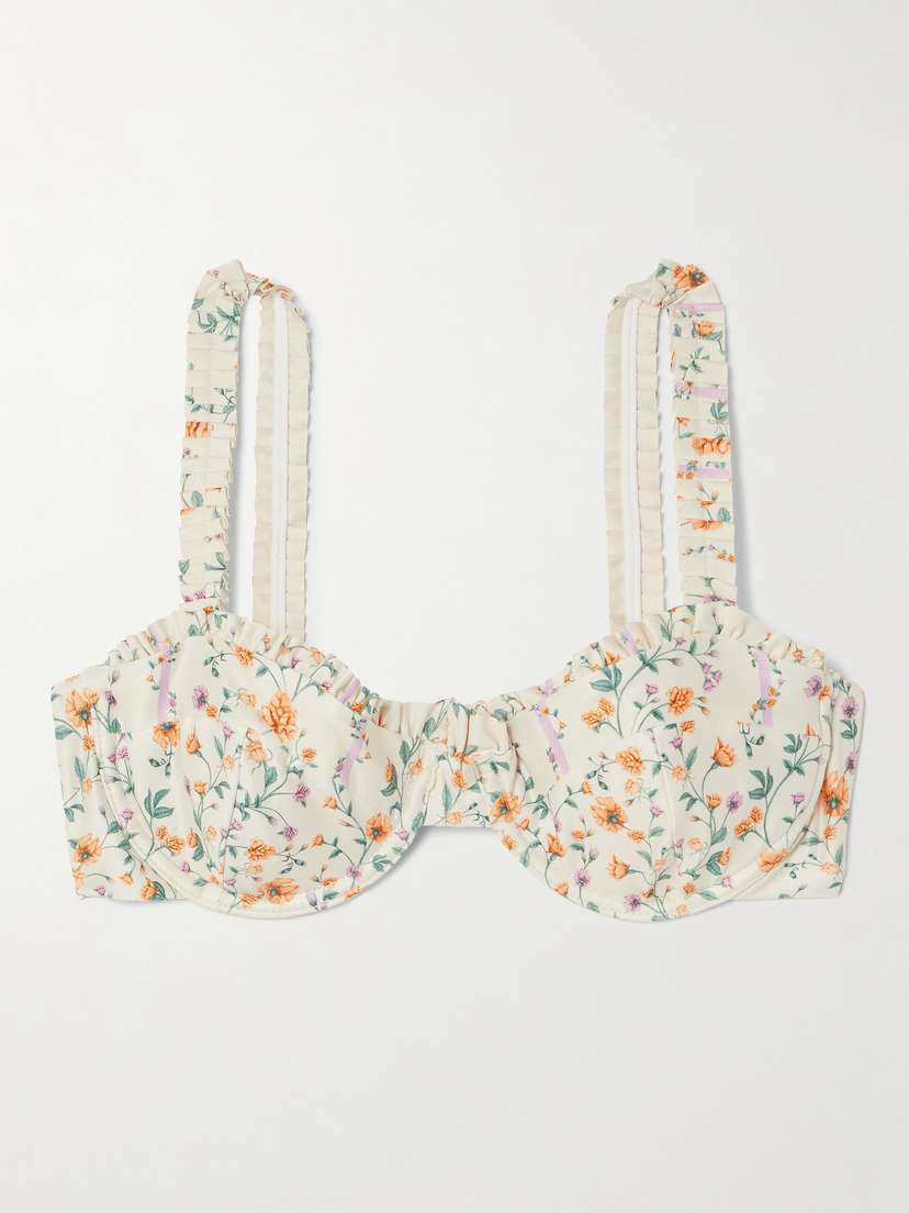 

Бикини-Топ Argaz chinesis из переработанного материала с оборками и цветочным принтом Agua By Agua Bendita, белый