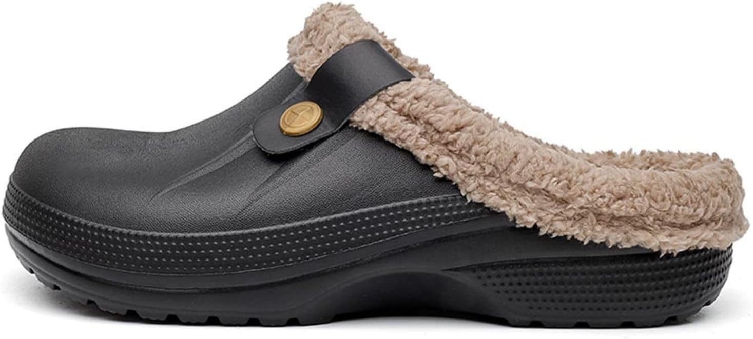 

Тапочки с меховой подкладкой для женщин и мужчин, легкие, водонепроницаемые зимние мягкие тапки, удобные носки, садовая обувь, мягкие нескользящие домашние тапочки, теплые для улицы и дома зимой Toumov, черный