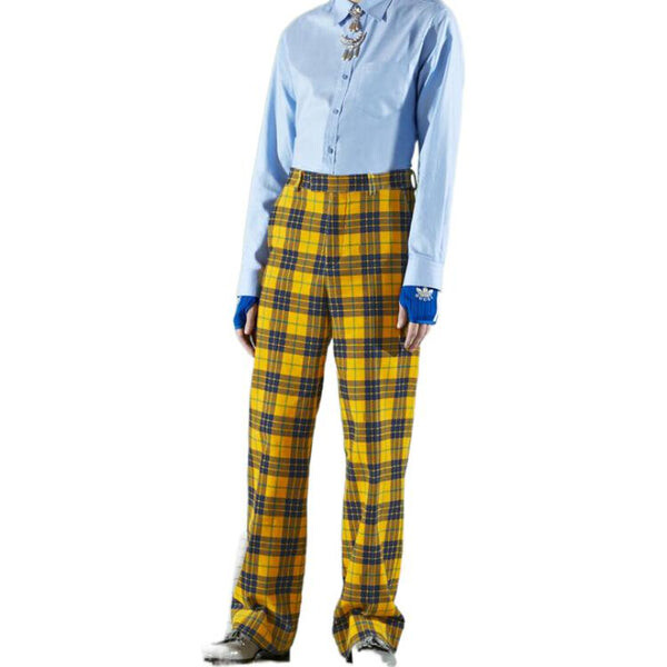Брюки straight-leg checked tartan cotton pant 'yellow blue' Gucci, желтый — фото 3