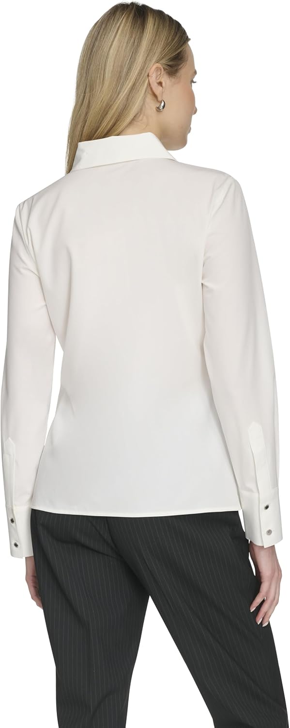 Женский топ Calvin Klein с воротником и длинными рукавами на пуговицах, Cream — фото 4