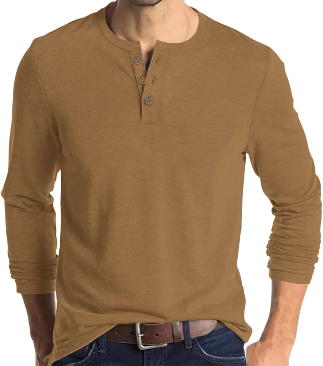 

Летняя рубашка для мужчин, Long Sleeve Solid Color Henley, Casual