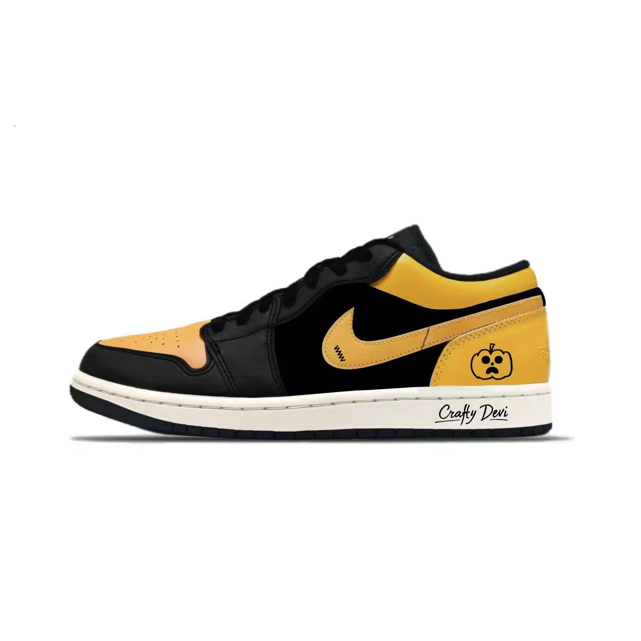 Air 1 Ghost устойчивые к истиранию низкие баскетбольные кроссовки Unisex в винтажном стиле Jordan, черный/желтый — фото 2