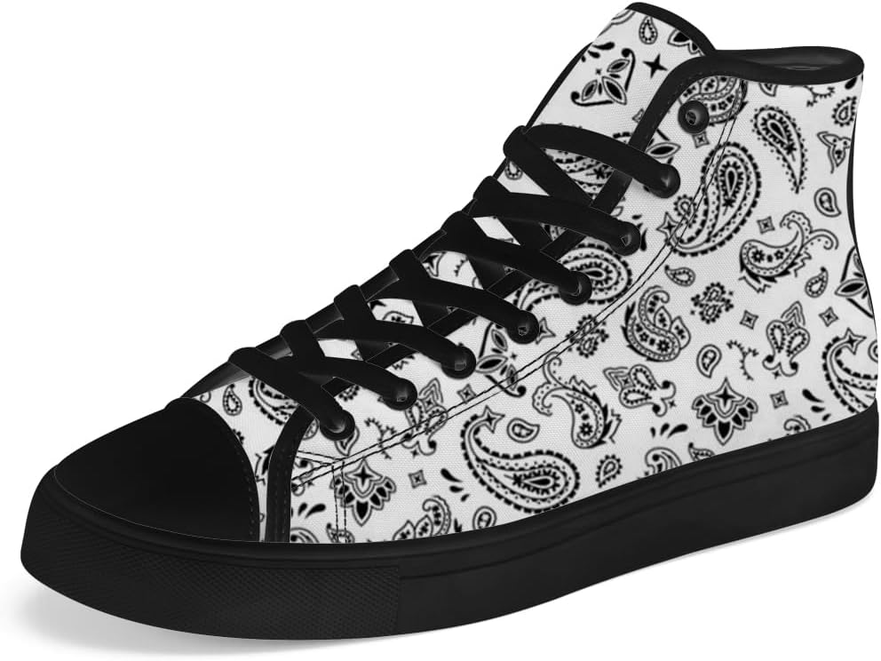 

Кеды Chebing Paisley с высоким верхом из канвы для мужчин и женщин, высокие кроссовки на шнуровке, повседневная обувь, подарок для папы и мамы, белый