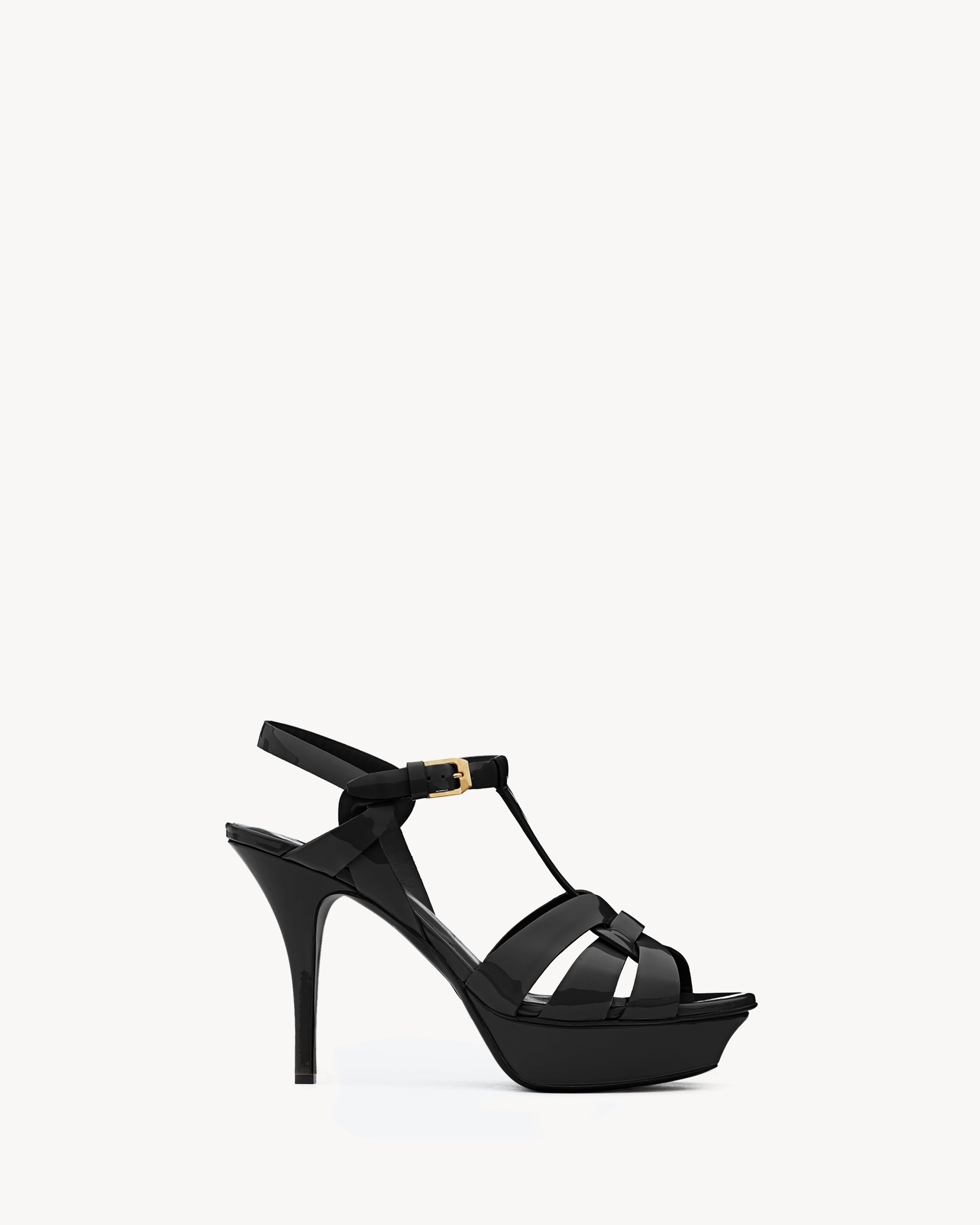 Босоножки TRIBUTE на платформе из лакированной кожи Saint Laurent, черный