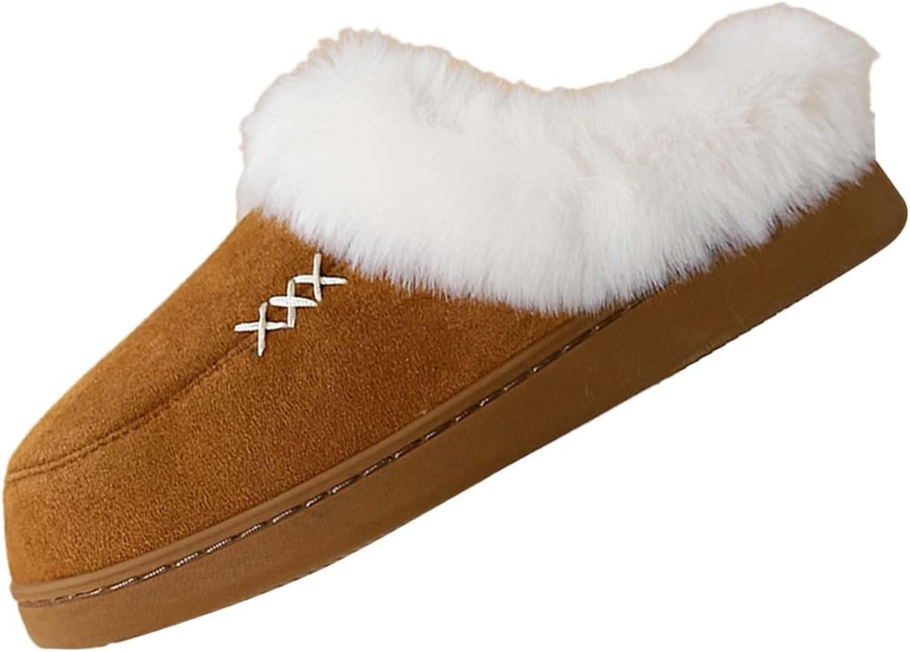 

Женские пушистые тапочки для женщин, с перфорацией, повседневные, на плоской подошве, для спальни, улицы и дома, теплые с флисовой подкладкой Generic, коричневый