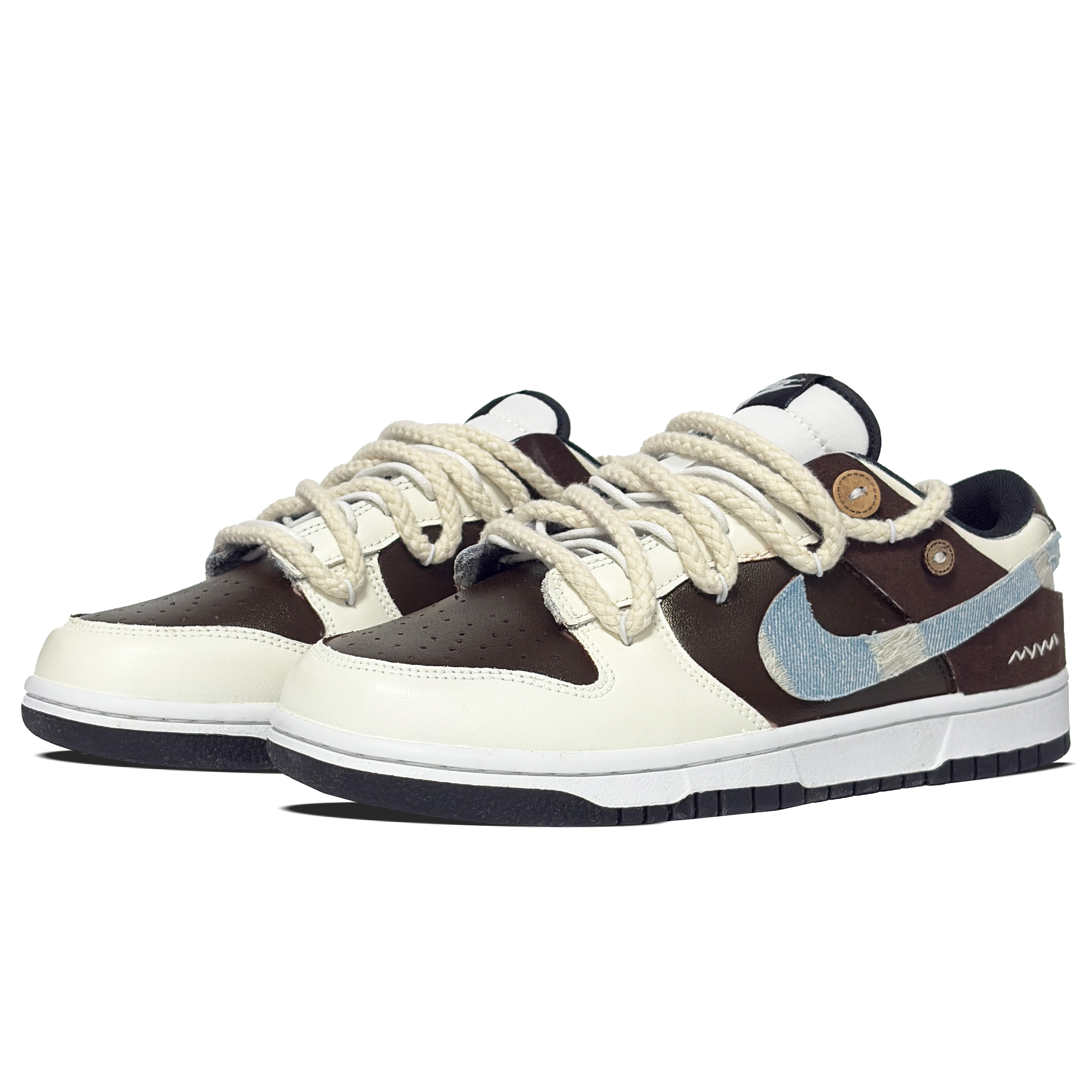 Детские кроссовки для скейтбординга Dunk Denim Button Low Top для подростков Nike, бежевый/коричневый — фото 3