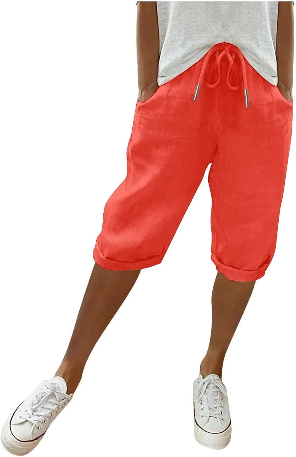 

Бермуды Linen для женщин — летние шорты из хлопка и льна с эластичным поясом и карманами Kifszeury