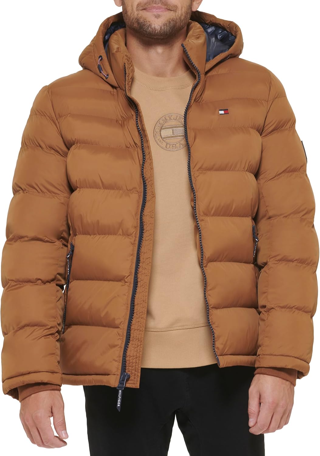 Мужская стеганая куртка с капюшоном Tommy Hilfiger (стандартная и для больших и высоких), Nutmeg — фото 4