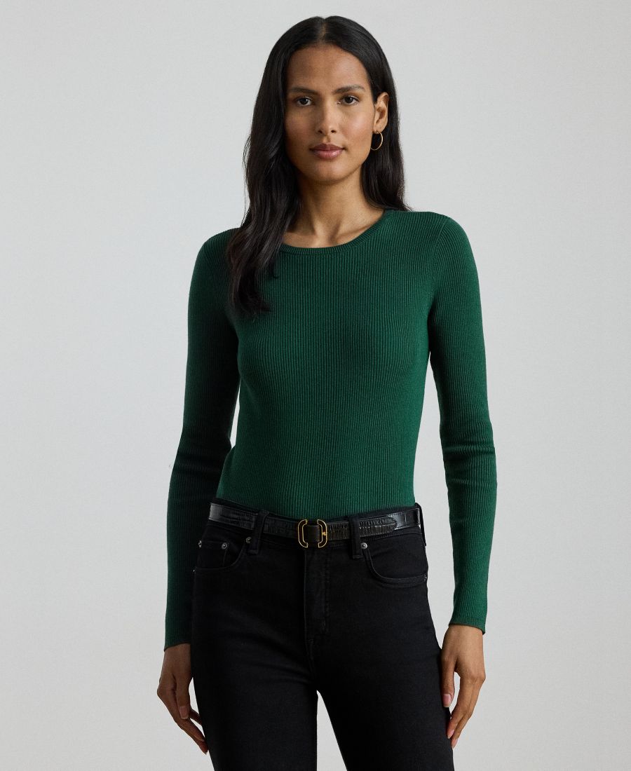 

Женский трикотажный свитер с круглым вырезом из хлопковой смеси в рубчик, размеры P/XS-XXL Lauren Ralph Lauren, Deep Pine