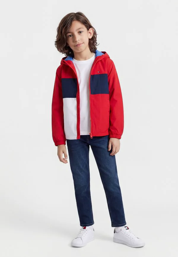 Летняя куртка с капюшоном и цветными блоками и флагом Tommy Hilfiger, Rapid Red