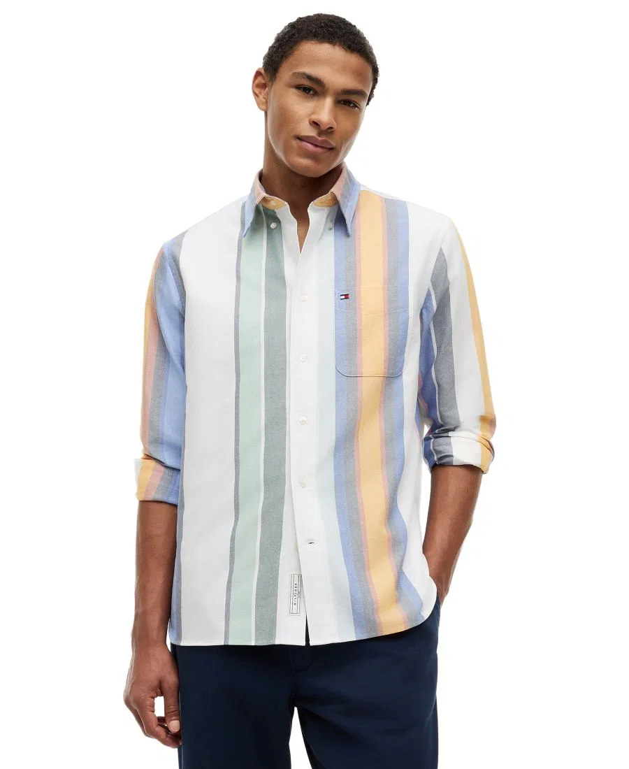 Мужская рубашка Heritage Oxford с многополосным рисунком Tommy Hilfiger, белый