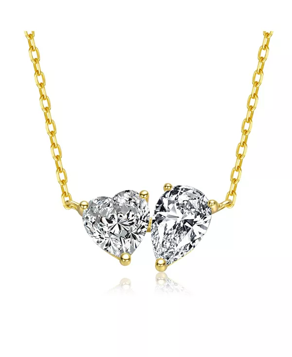 

Ожерелье из стерлингового серебра с подвеской в виде прозрачного сердца и грушевидного кубического циркония Genevive, gold