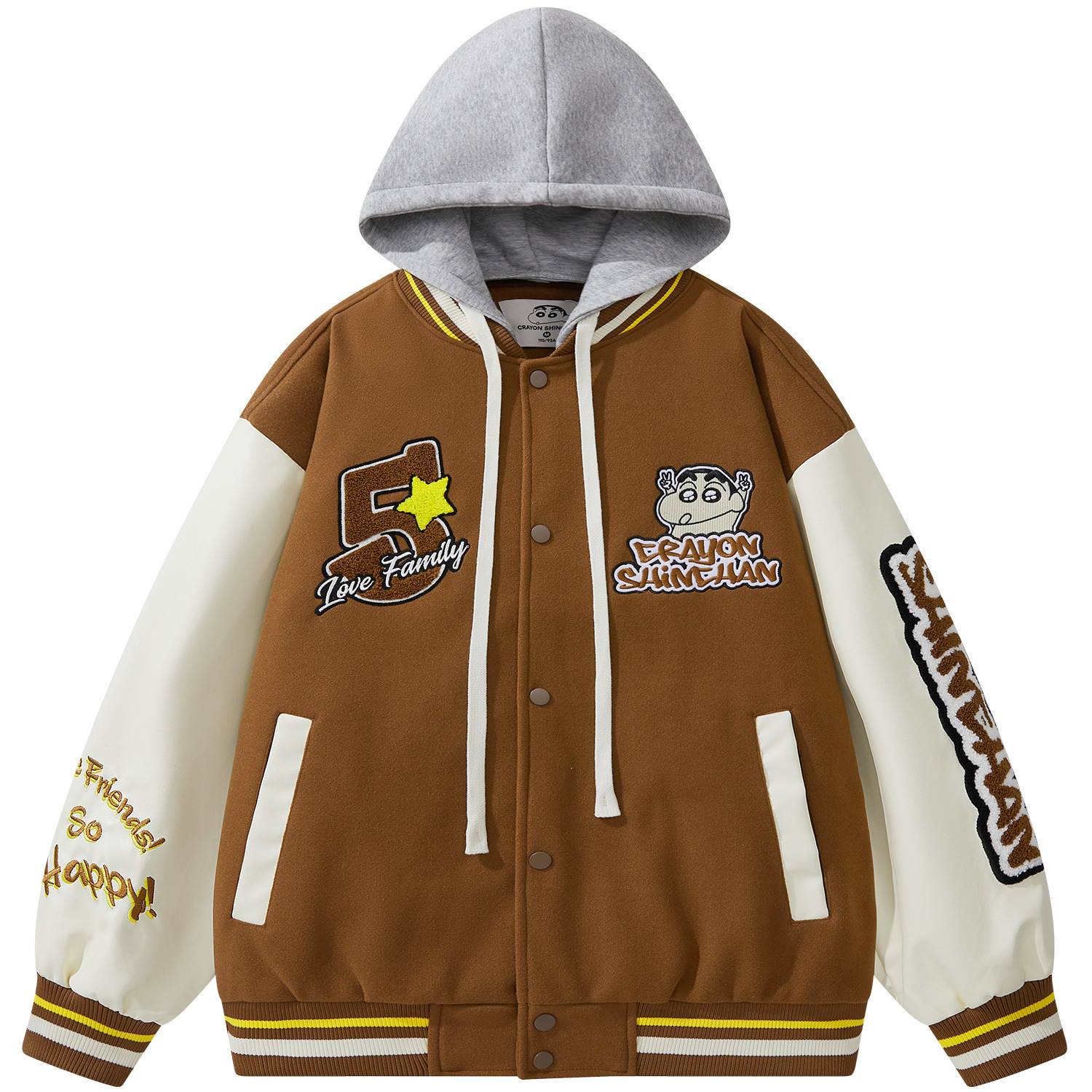 

Crayon Shinchan Бейсбольная куртка унисекс, Camel[with Hood]