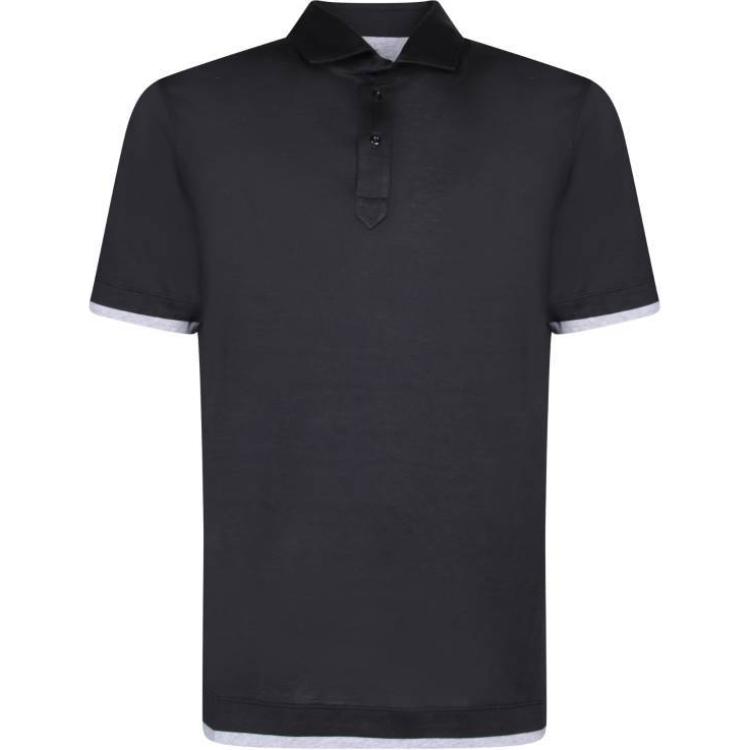 

Поло с коротким рукавом и контрастной отделкой Brunello Cucinelli, черный