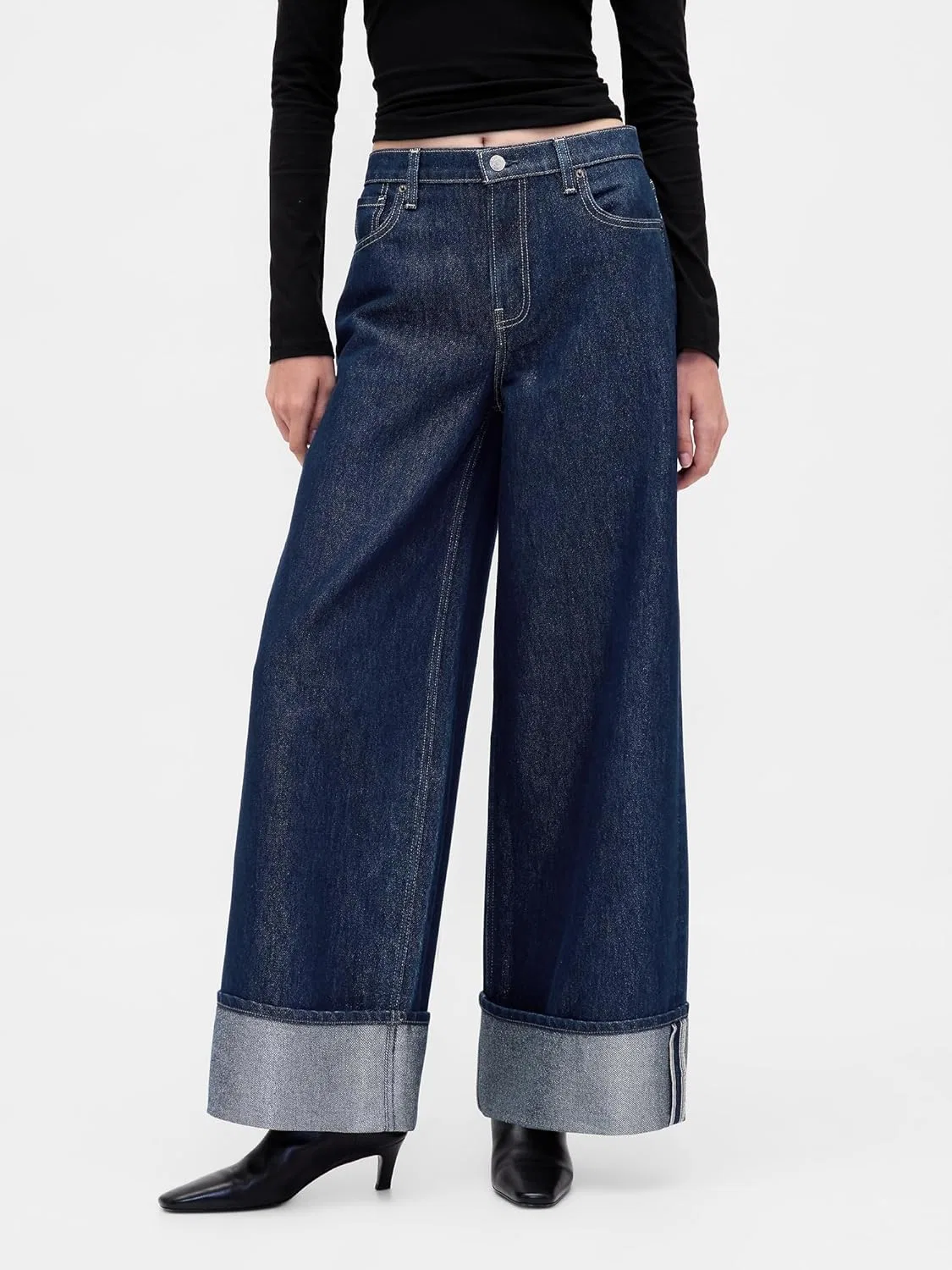 GAP Женские джинсы Mid Rise Baggy Cuffed, индиго — фото 2