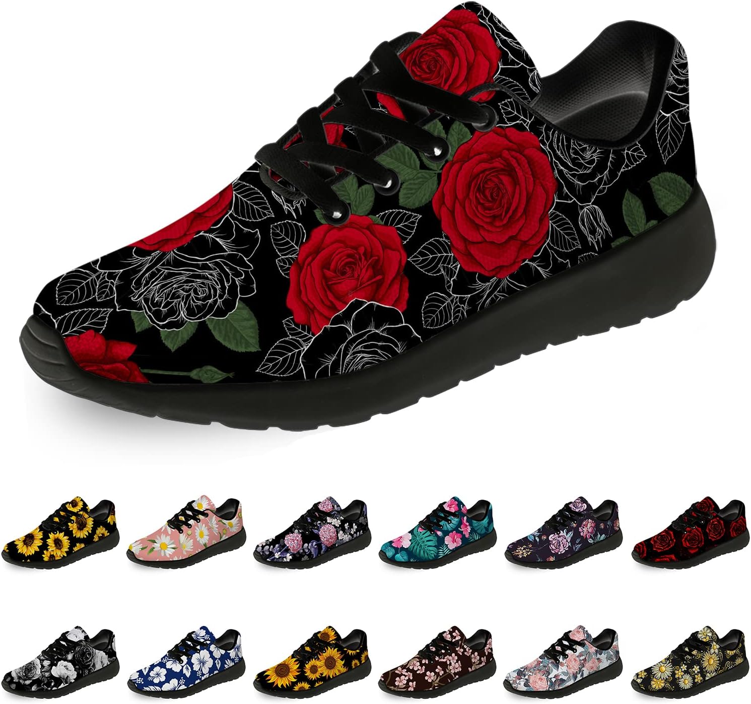 

Цветочные кроссовки для женщин и мужчин, беговые кроссовки Horethy, красный