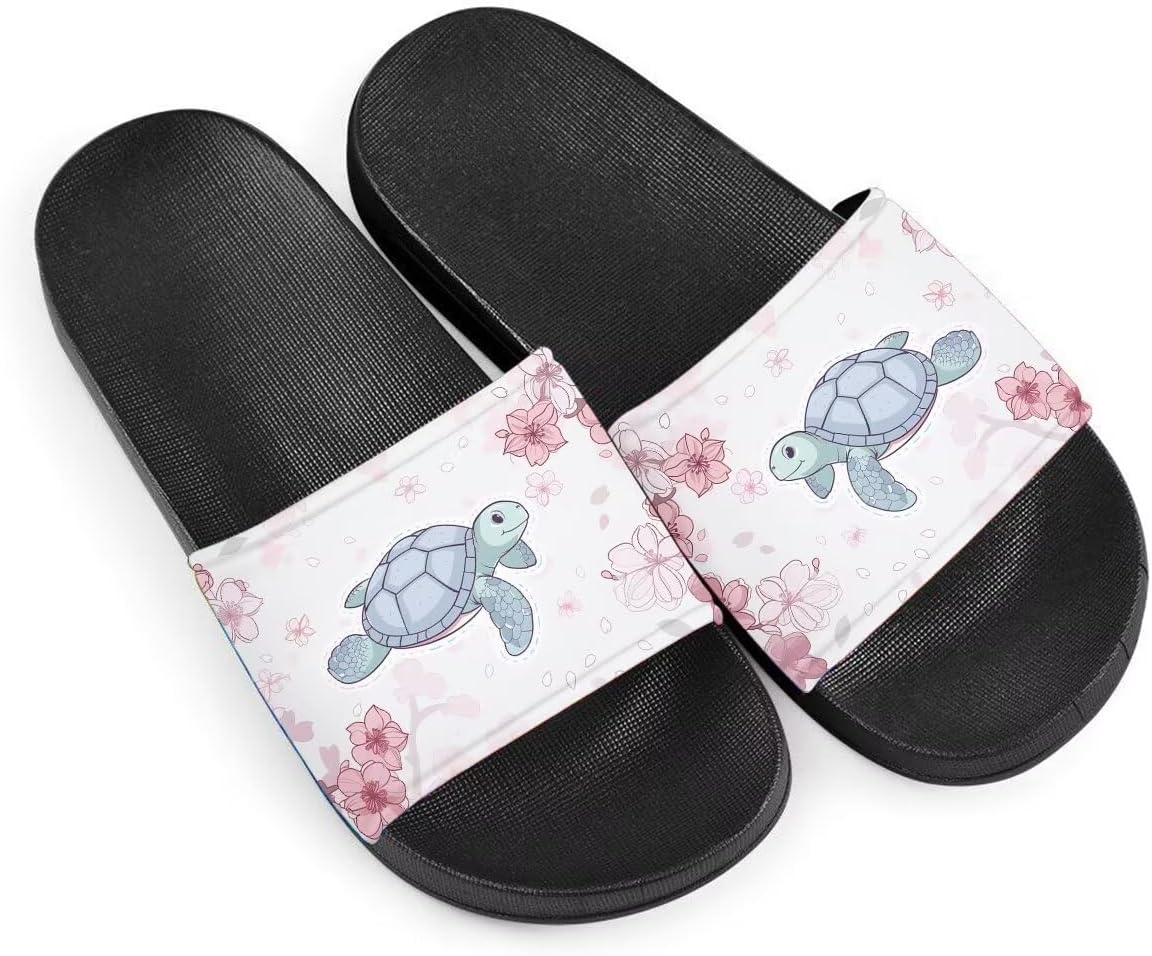 

Женские модные сандалии с уникальным дизайном, с узором черепахи, на плоской подошве, с противоскользящей подошвой из ЭВА, легкие повседневные домашние и тапочки Getelinseng, Cute Cartoon Turtle Floral