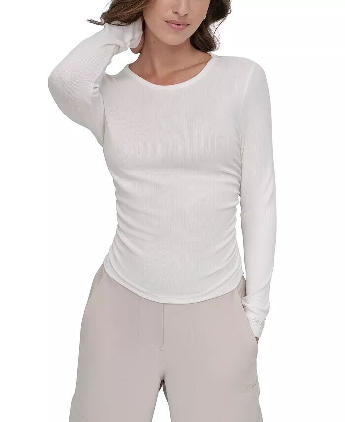 

Женский топ с ребристыми сборками DKNY, слоновая кость/кремовый
