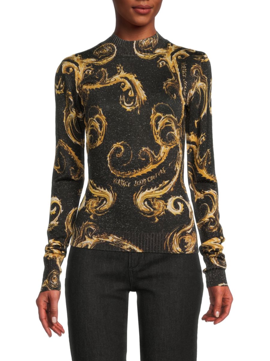 

Свитер с логотипом и узором в стиле барокко Versace Jeans Couture, цвет Black Gold