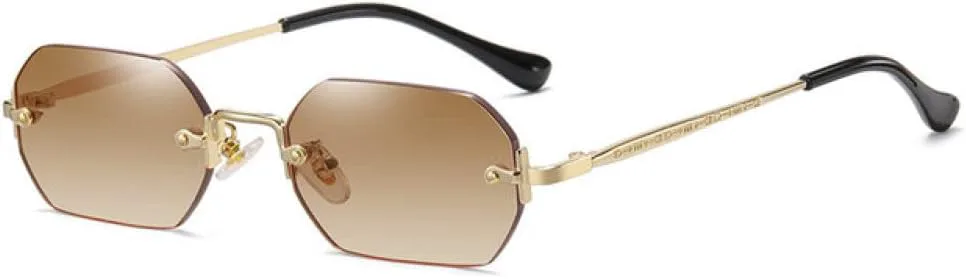 

Солнцезащитные очки без оправы, прямоугольной формы, маленькие, мужские и женские, металлические, золотистые, многоугольные, синие, UV400, без оправы MTZJH, Gold Tea