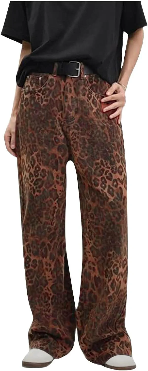 

Джинсы женские High Waist Leopard Print Straight Leg Oversized JOAU