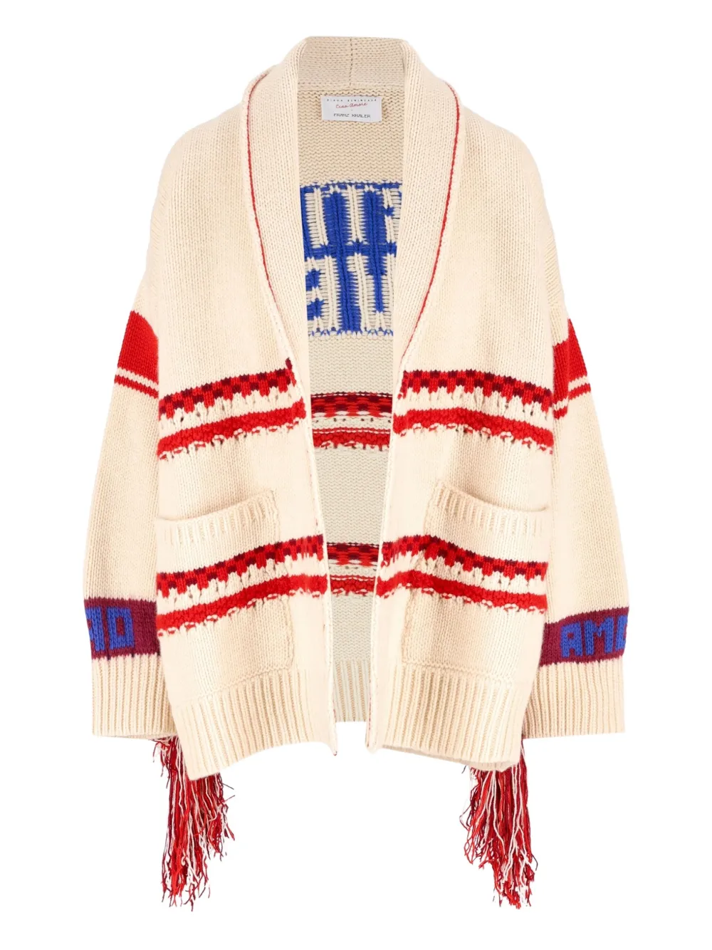 

Кардиган с накладными карманами и рукавами с бахромой Giada Benincasa, нейтральный