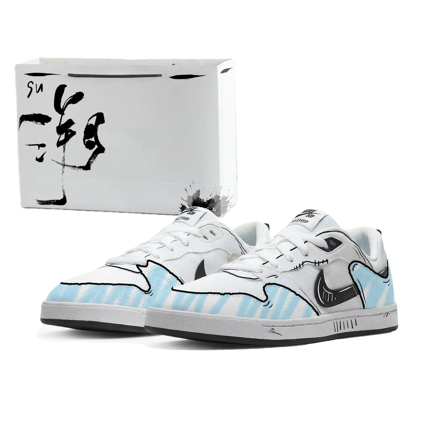 

Nike Синие белые граффити замша нескользящие низкие скейтборд кроссовки Unisex