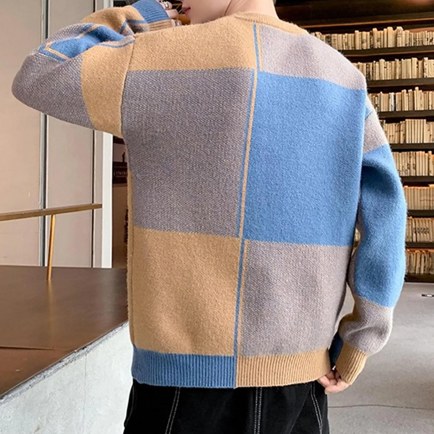 Мужской свитер O-Neck Colorblock вязаный теплый — фото 2