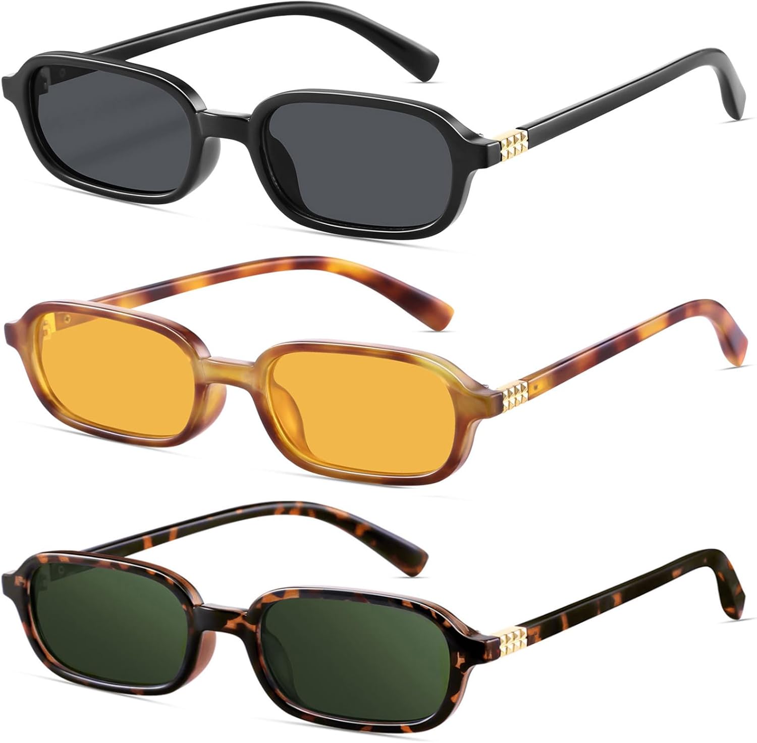 

Ретро прямоугольные солнцезащитные очки для женщин, узкие, модные, небольшие, в стиле 90-х, квадратная оправа, защита от УФ-излучения YMRFW, 3pack（black/Gray+leopard Print/Orange+leopard Print/Green ）