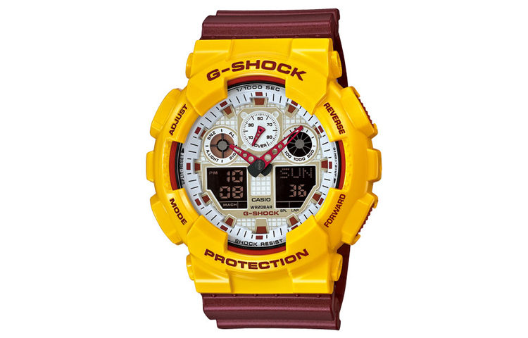 

Женские часы Casio GA-100CS-9A с жидкокристаллическим и аналоговым двойным дисплеем желтого цвета