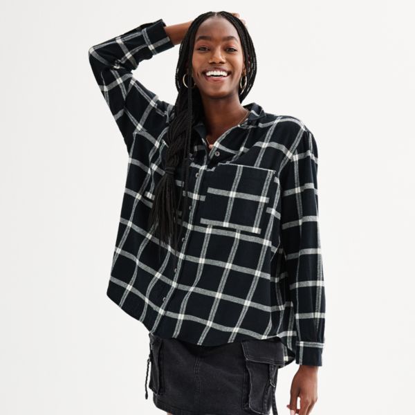 

Детская оверсайз рубашка из фланели на пуговицах So, цвет black plaid