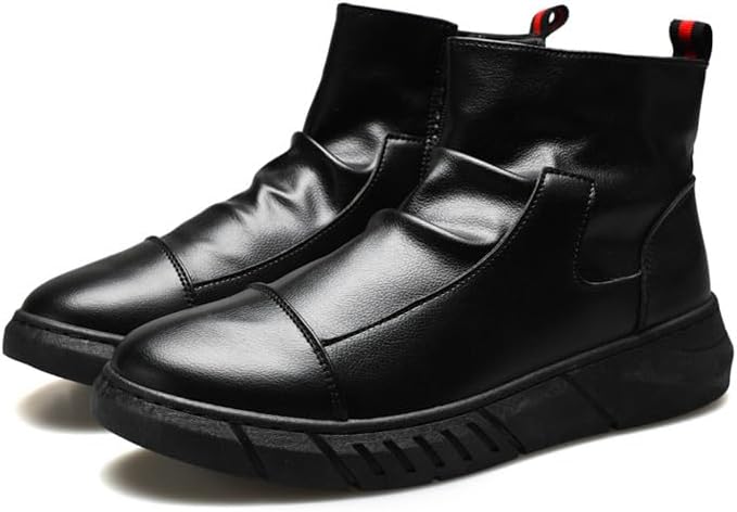 

Мужские черные высокие кожаные ботинки Hhhchpm с боковой молнией, повседневные, противоскользящие, амортизирующие, водонепроницаемые, деловые, на щиколотку, модные мужские ботинки