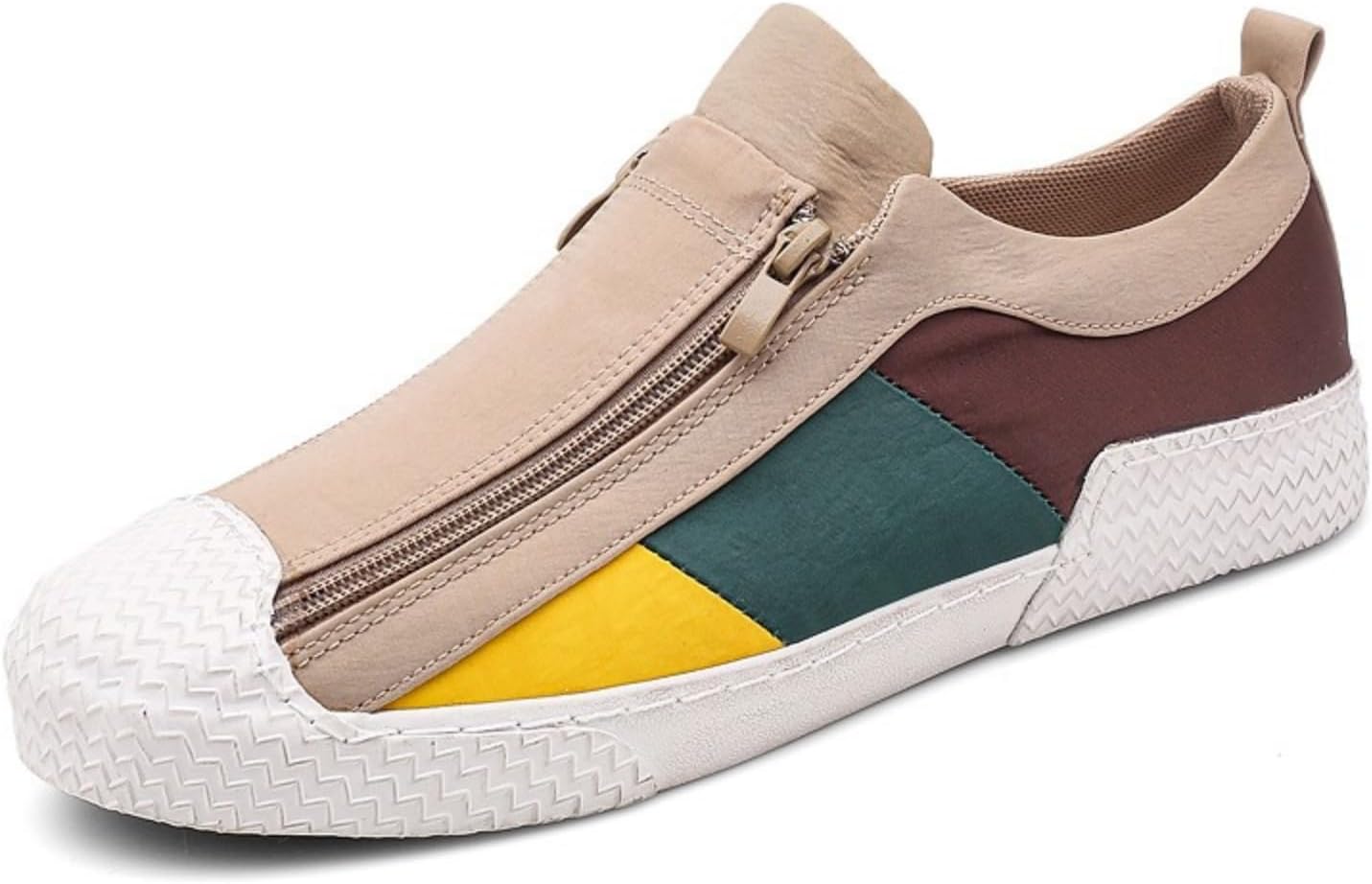 

Мужские слипоны с боковой молнией, цветной дизайном в технике колор-блок, дышащий текстильный верх, структурированный носок и противоскользящая подошва для повседневного комфорта Kelibasi, хаки