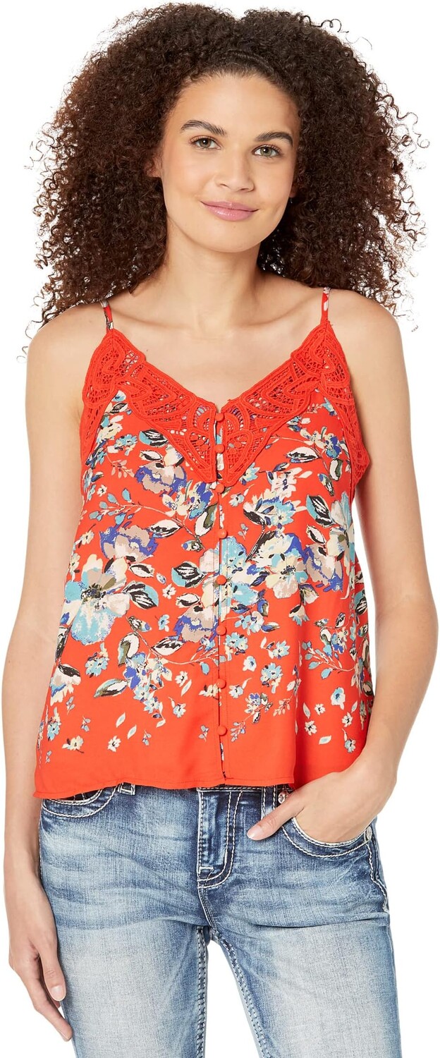 

Майка Miss Me Floral Print Crochet Detailed Button-Up Cami, красный