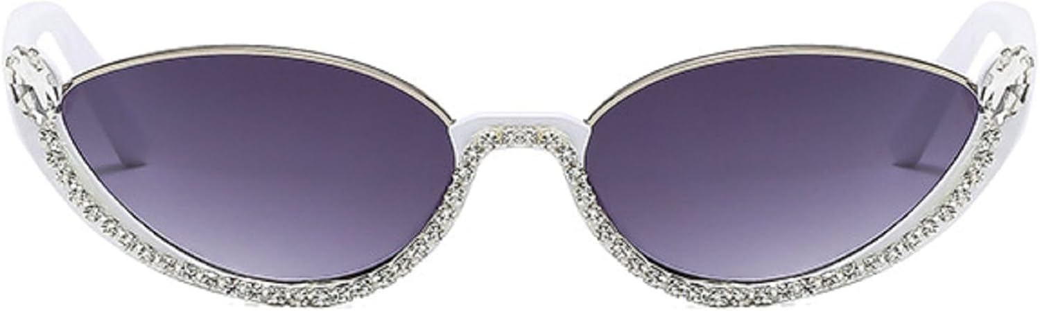 

Женские солнцезащитные очки «кошачий глаз» с бриллиантами, модные винтажные блестящие очки, стильные солнцезащитные очки со стразами, полуободковые солнцезащитные очки mincl, White Gray