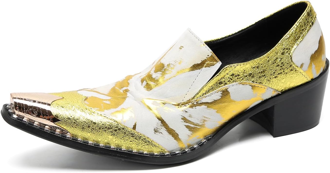 

Мужские лоферы Santimon слипоны для свадьбы, металлический заостренный носок, пэнни-лоферы из натуральной кожи, модная повседневная обувь, туфли на каблуке для певцов, диско, вестерн, выпускного и вечеринки, желтый