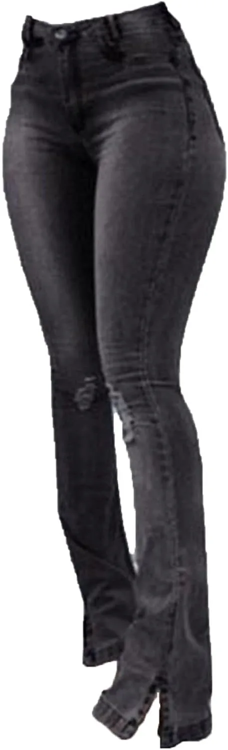 

Женские джинсы с высокой талией, рваные, расклешенные DGHM-JLMY