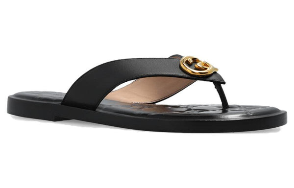 Сандалии interlocking g thong sandal 'black leather' Gucci, черный — фото 3