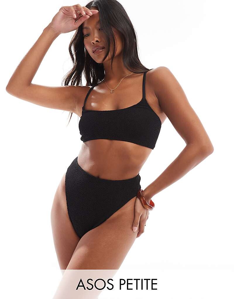 

ASOS DESIGN Petite – Amy – Mix and Match – Черные жатые плавки бикини с завышенной талией и высокой талией