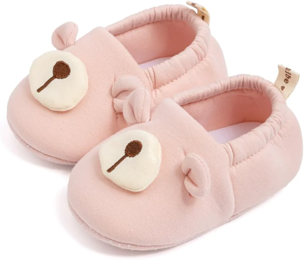 

Милые детские тапочки для новорожденных и малышей, для мальчиков и девочек, с мультяшными рисунками, мягкие, с нескользящей подошвой, носимые дома, как носки, с животными, для первого шага Sawimlgy, розовый