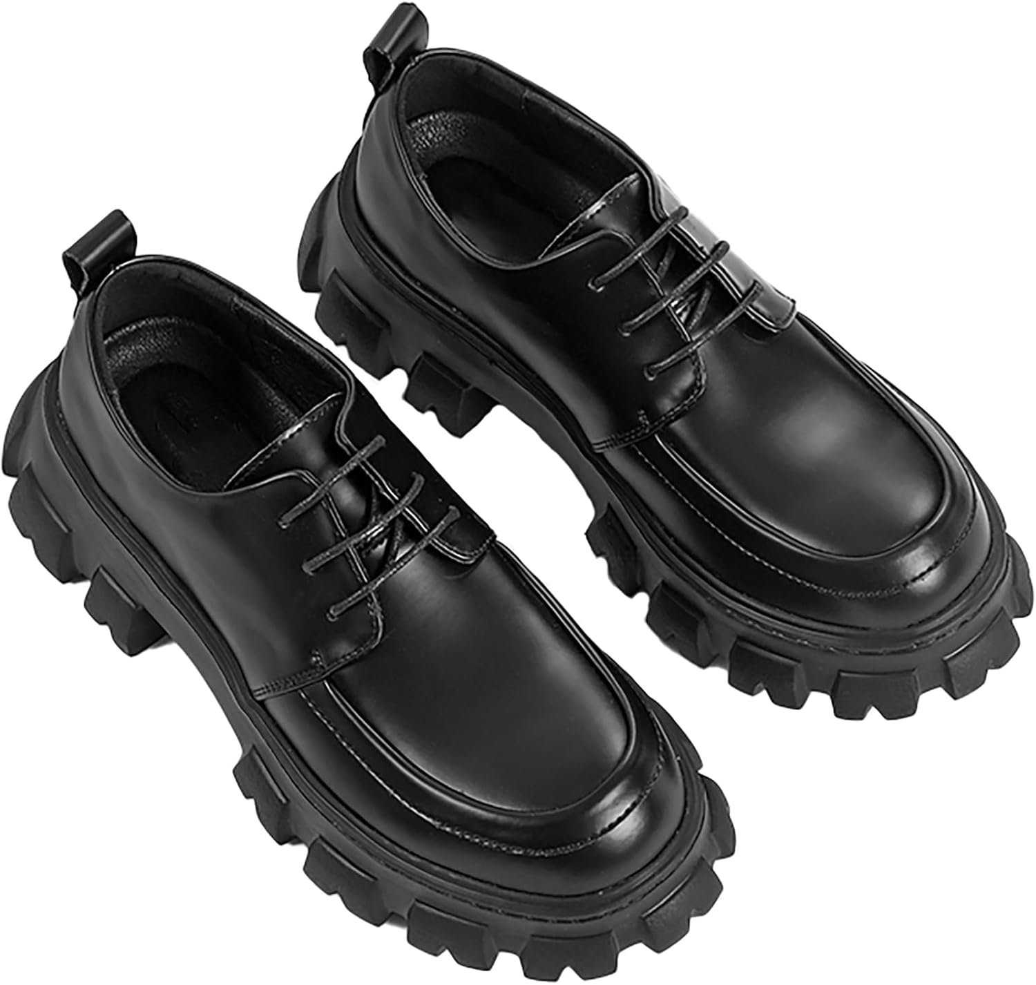 

Мужские кожаные туфли с платформой и массивным каблуком, оксфорды, модные, с шнуровкой, закругленным носком, рифленой подошвой, противоскользящие, для деловых мероприятий, вечеринок, свадьбы, выпускного и работы Qeosnbx, черный