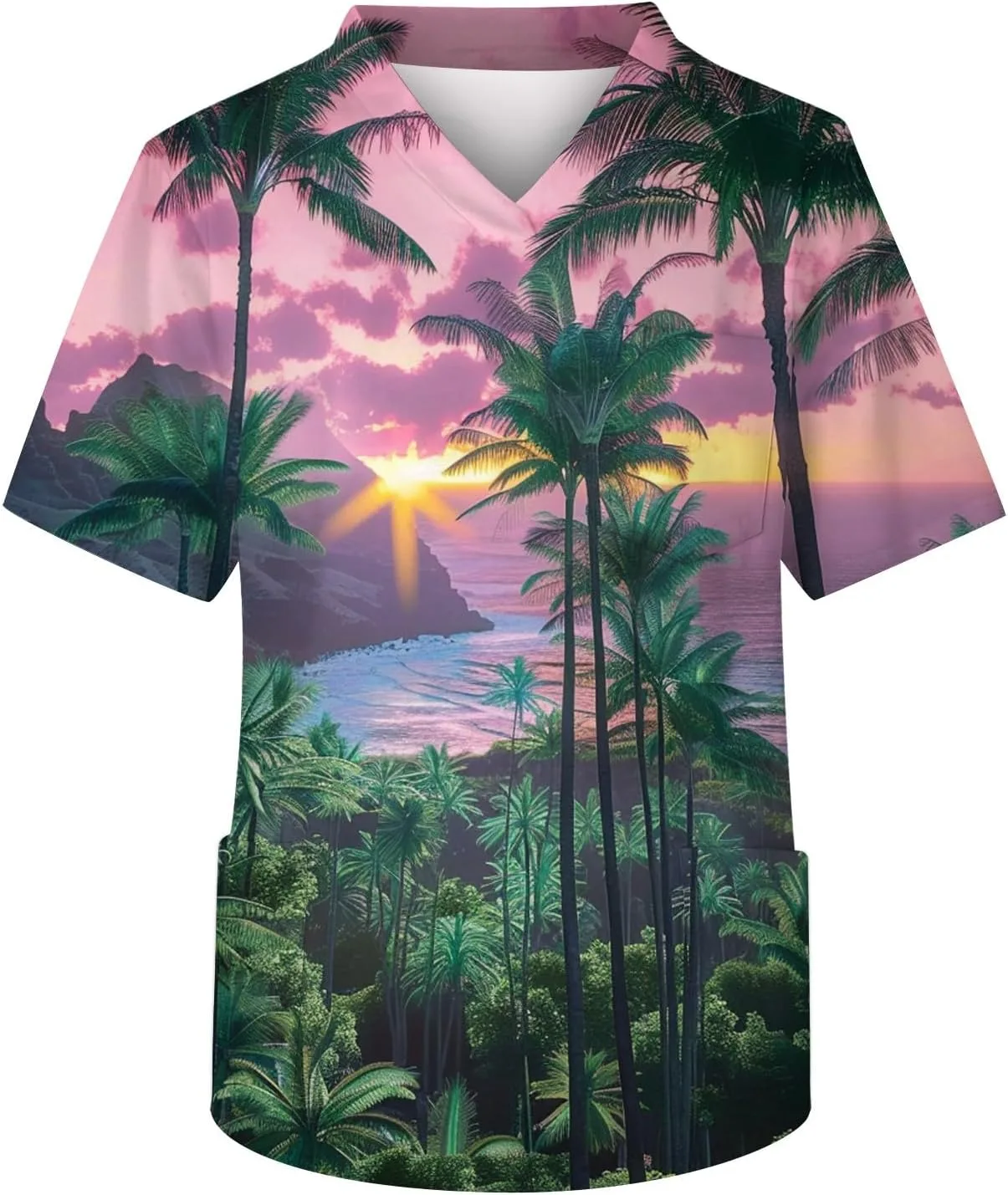 

Мужская гавайская рубашка, повседневная футболка с коротким рукавом и V-образным вырезом