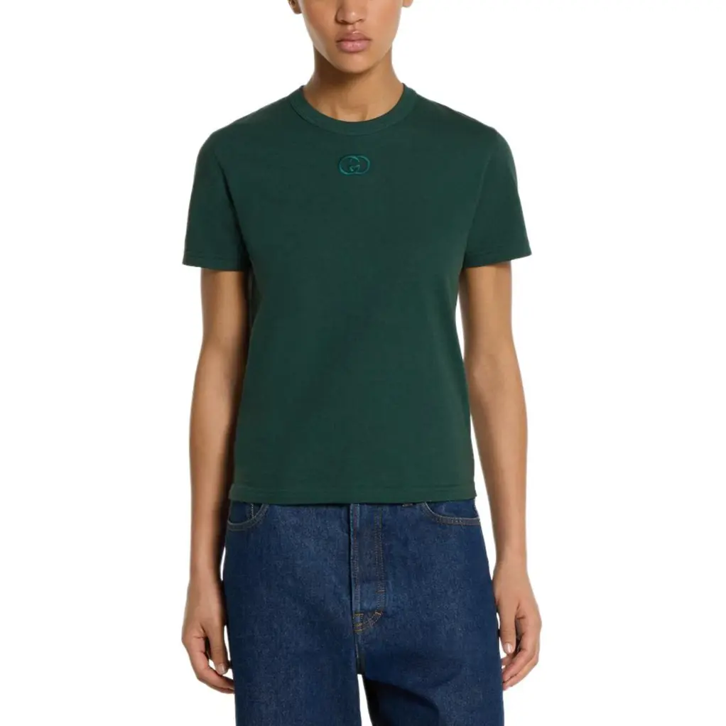 Футболка Cotton Jersey размера M GUCCI, темно-зеленый — фото 3