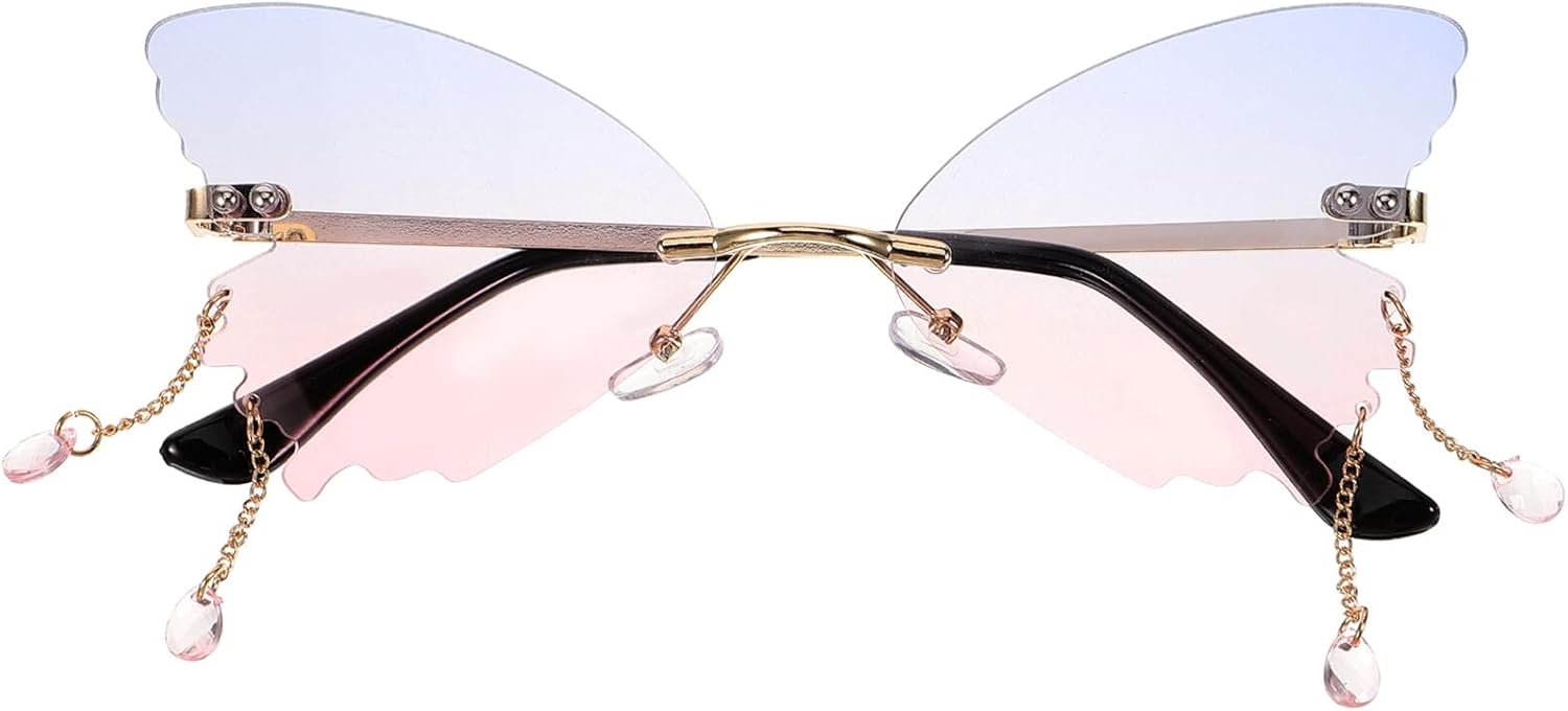 

Женские солнцезащитные очки Butterfly без оправы, сине-розовые линзы, металлическая оправа, стиль 90-х для пляжной вечеринки, модные и фанковые диско-очки JOINPAYA, Assorted Color